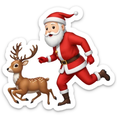 Santa chasing a deer sticker