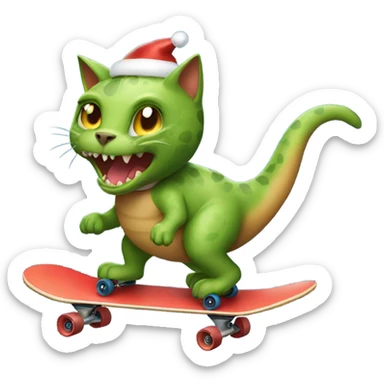 Cat riding a skateboard and a Christmas dinosaur  sticker