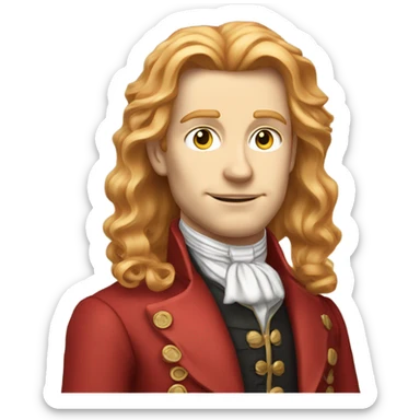 Male with Long strawberry blonde hair, wearing a red rebel suit from the 1800’s, pale skin sticker