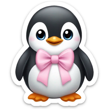 baby Penguin wearing baby pink bow sticker