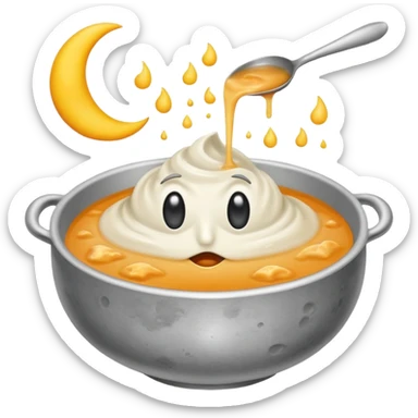 moon with droopy eyes being stirred like soup sticker