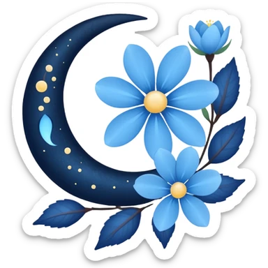 mitnight-colored New Moon with light blue blossom sticker