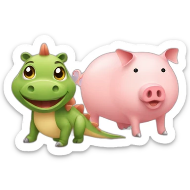 a cartoon dinosaur sitting next to a pig and a piggygygygygygygygygygygygygygygygygy sticker