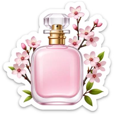 Pastel pink and white Perfume with Sakura Cherry Blossoms on the side sticker