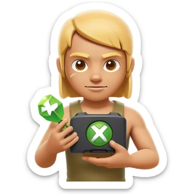 Clash of Clans aesthetic: Cinematic Playful Xbox 360 Console Portrait Emoji, rendered in a 3D vector-style similar to standard emojis with minimal shading and bold, simplified shapes. A compact, distinct form with signature details, softly glowing with a modern gaming energy charm. Simplified yet unmistakably iconic, highly detailed and consistent, glowing with a soft radiance and high shine. Stylized with a touch of next-gen innovation and a soft glowing outline, capturing the essence of a beloved gaming relic with a friendly, playful manner! sticker