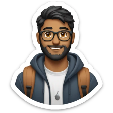 young fit indian canadian 20 yr old with glasses, beard and airpods sticker