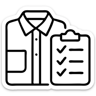 Outline of folded shirt with clipboard nearby, planning stylish work fits sticker