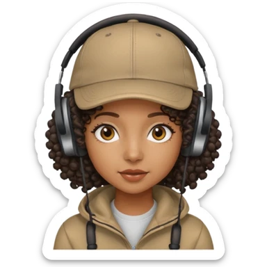 curly haired with headphones in and  black girl with cap sticker