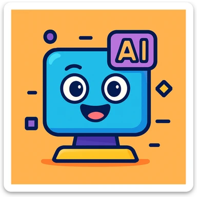 AI icon, playful cartoon style sticker
