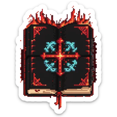 red spellbook emitting magical glowing runes and sparkles sticker