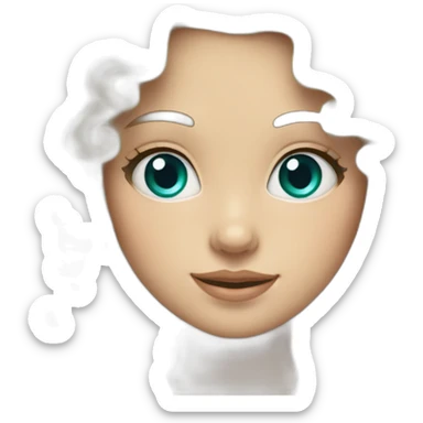 Blonde curly hair mid length Belgian girl blue eyes with turquoise earrings and light pink features sticker