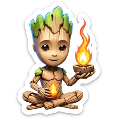 baby-groot with a hearth sticker