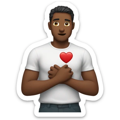 man clenching his heart sticker