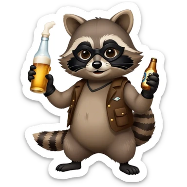 A raccoon drinking beer sticker