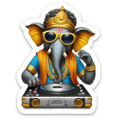 ganesha with goggles and playing DJ sticker
