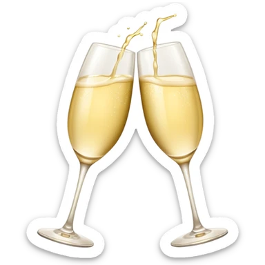two glasses of pale yellow champagne clinking in a toast, soft and light color, smooth gradient, bright and gentle, minimal details, glossy highlights, celebratory pose
 sticker