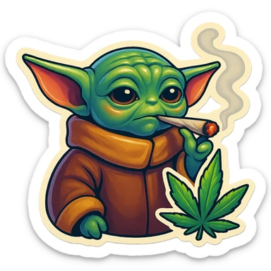 baby yoda smoking cannabis sticker