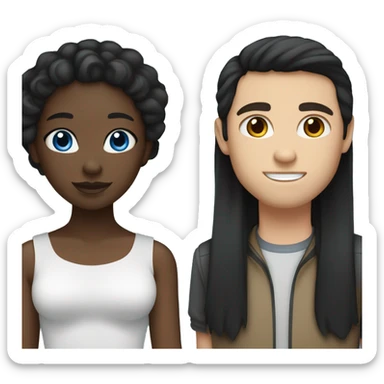 interracial relationship - black girl with long black hair and white guy with blue eyes and brown hair sticker