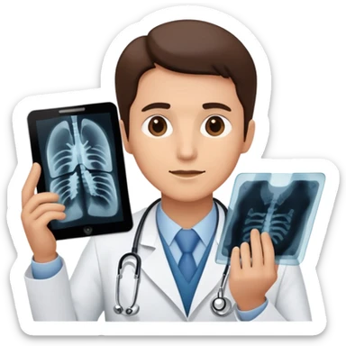 A doctor looking at an x-ray sticker