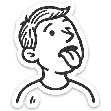 hand drawn style illustration of a man sticking out his tongue and looking up to the sky sticker