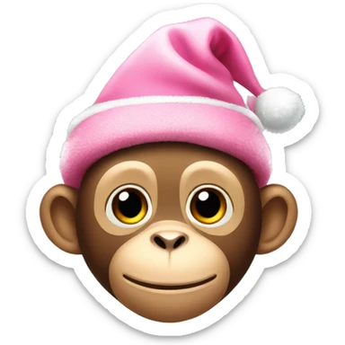 cute monkey with pink Christmas hat sticker