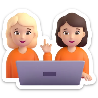 boy and girl on a video call, laptops with faces on screen, happy conversation sticker