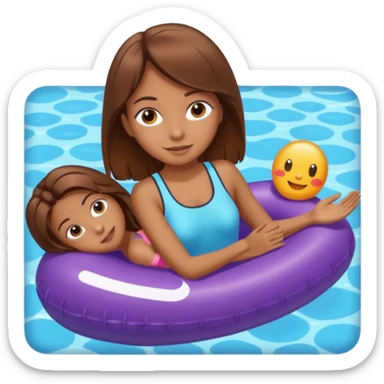 Girl with brown hair on a pool float sticker