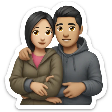 asian couple cozy cuddle sticker