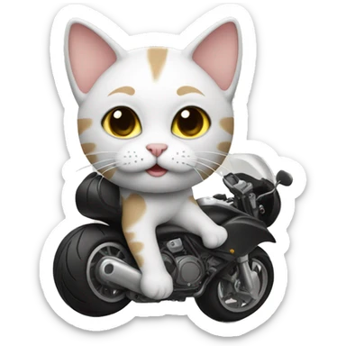 Cat with a curly motorcycle sticker