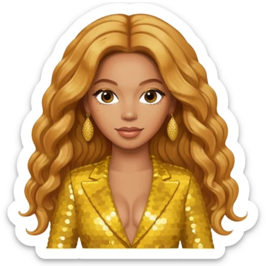 Beyonce with long strawberry blonde hair, yellow sequin outfit sticker