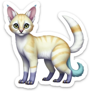 Colorful tropical pearly-albino-white iridescent glorious divine exotic cute cool beautiful shiny beautiful fantasy-caracal-civet-genet-sergal-vernid-Cacomistle-oncilla-animal-Fakémon-hybrid-fursona with tufted ears (full body) sticker