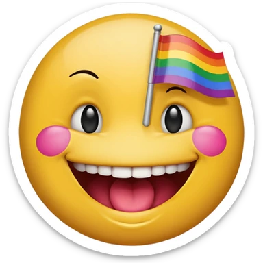 Smiley face biting lip with progress pride flag skin sticker
