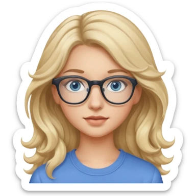 Fille 20ans qui a des cheveux long et blond et wavy avec des lunettes et des yeux bleu- gris avec du mascara sur les yeux sticker