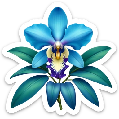 royal blue and cyan orchid with leaves sticker