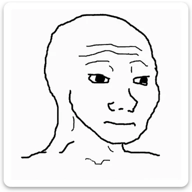 classic Wojak meme face, simple black and white line art, neutral expression sticker