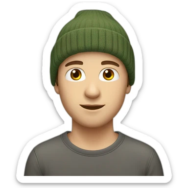 a 28 years old caucasian boy with a beanie sticker