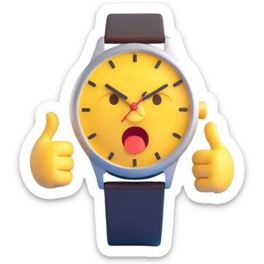A yellow emoji face with a worried expression, looking at a wristwatch with raised eyebrows, showing urgency and stress sticker
