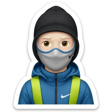 White person wearing a Nike Tex with hood and ski mask sticker