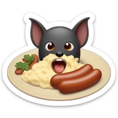 a bat eating sausages and mash sticker