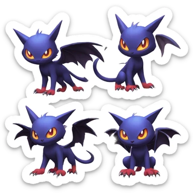 Edgy Cool Kawaii Litten-Noivern-Noibat-Absol-Pokémon Full Body sticker