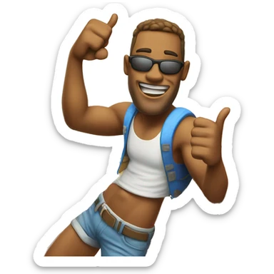 Cool dude giving one thumbs up and one surfs up sign sticker