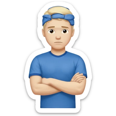 Pale blond man in blue football t shirt crossed arms cold stance  sticker