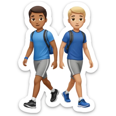 two boys walking, wearing gym clothes, full body sticker
