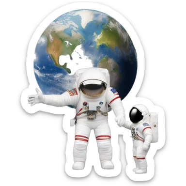 earth with astronaut looking at it and another astronaut behind him pointing at him behind his back "always has been" meme sticker