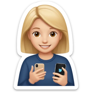 a girl holding a smartphone, smiling sticker