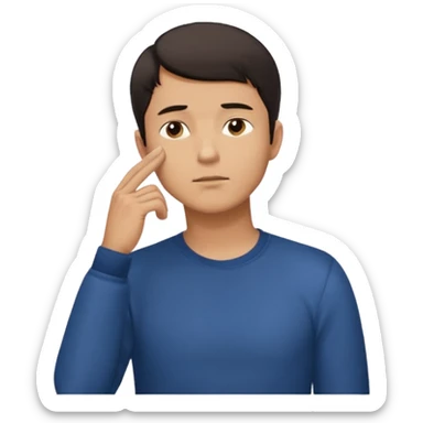 man standing, looking up to the top right, right hand touching his chin, thinking pose, thoughtful expression
 sticker