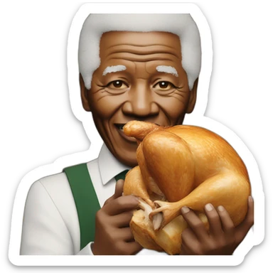 Nelson Mandela with a whole roast chicken in his mouth sticker