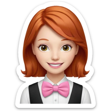 readhead woman with pink bowtie sticker