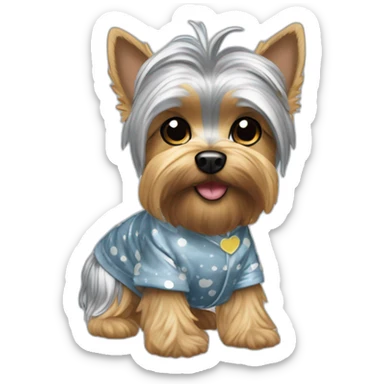 Silver Yorkie wearing pj’s sticker
