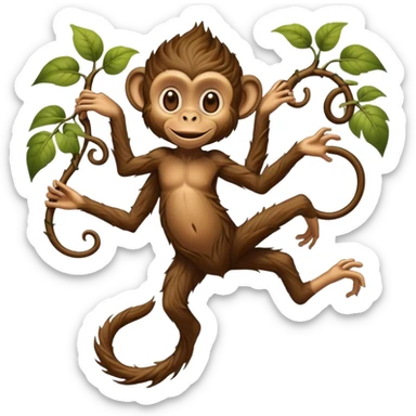 A fantasy creature with bare human feet, twisted vine-like root legs extending upward, and a cheeky monkey face at the top sticker